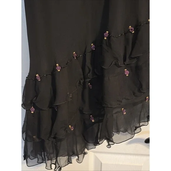 Vintage Ice Black 100% Silk Asymmetrical Sz 14 Whimsigoth Grunge Beaded Fairy - Picture 2 of 6